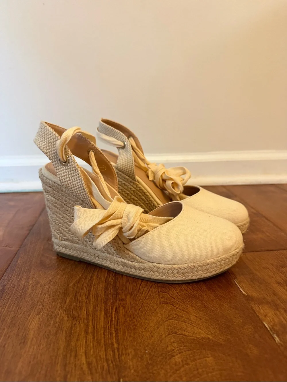 Women's Cream Espadrille Wedge Sandals